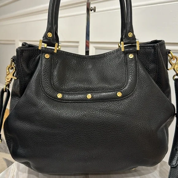 Tory Burch Bag Black and Gold Pebbled Leather Shoulder Bag with Strap - Picture 7 of 17